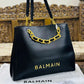BALMAIN CHAIN EMBELLISHED PLAIN LEATHER TOTE BAGS