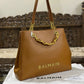 BALMAIN CHAIN EMBELLISHED PLAIN LEATHER TOTE BAGS