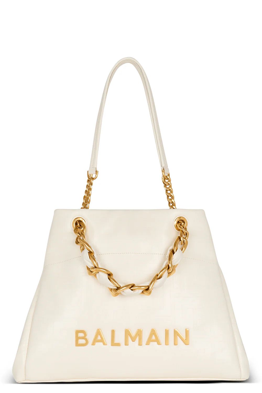 BALMAIN CHAIN EMBELLISHED PLAIN LEATHER TOTE BAGS