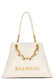 BALMAIN CHAIN EMBELLISHED PLAIN LEATHER TOTE BAGS