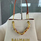 BALMAIN CHAIN EMBELLISHED PLAIN LEATHER TOTE BAGS
