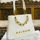 BALMAIN CHAIN EMBELLISHED PLAIN LEATHER TOTE BAGS