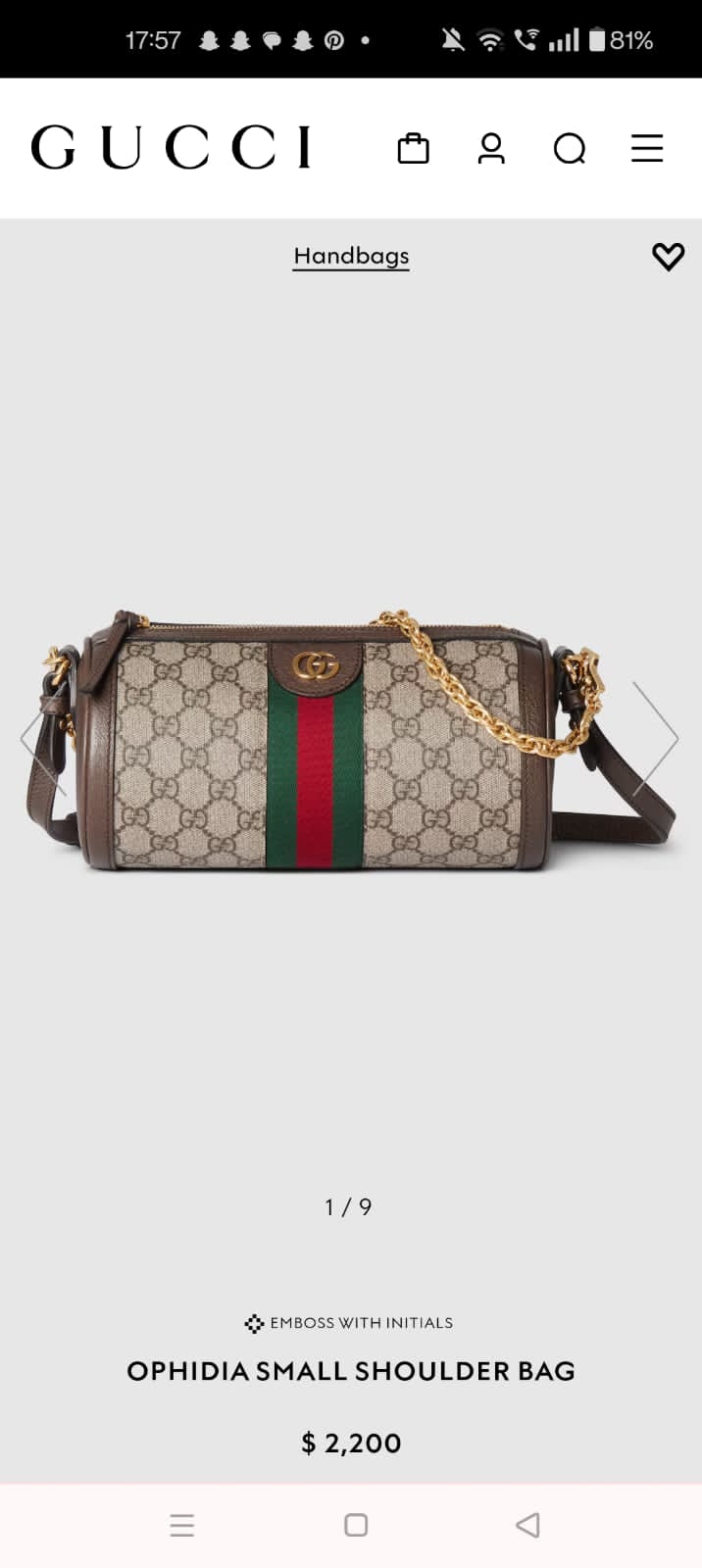 GUCCI OPHIDIA GG SERIES SPEEDY BAG