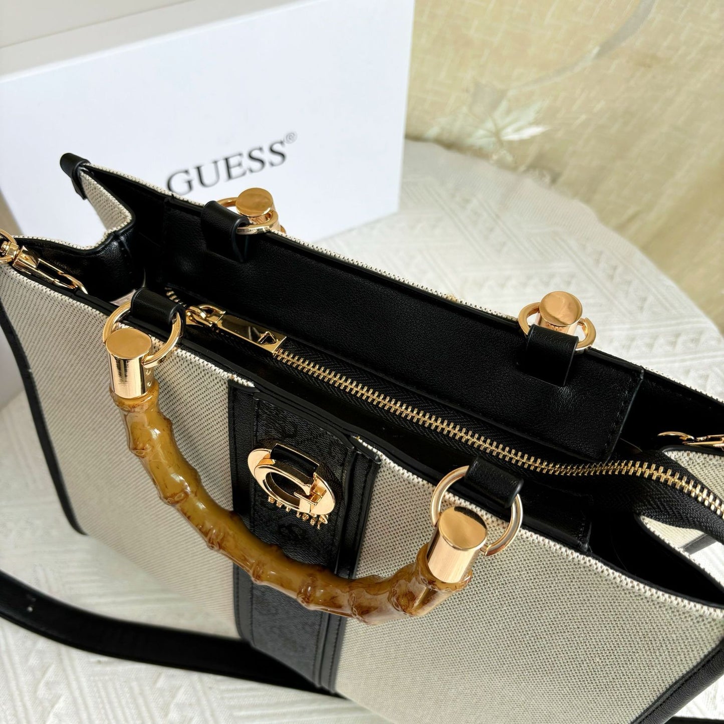GUESS KERIMA 4G BAMBOO HANDLE TOTE BAGS