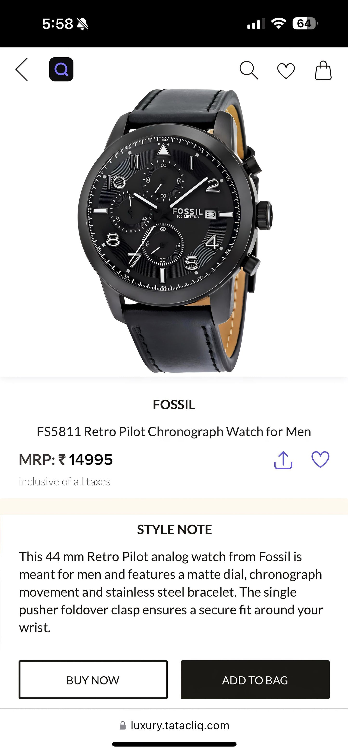 Fossil Retro Pilot Original Model Series