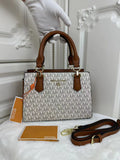 MICHAEL KORS MARILYN MONOGRAM SIGNATURE LEATHER SATCHEL BAG