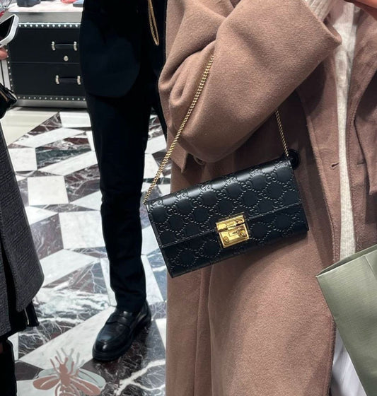 GUCCI AUTHENTIC EMBOSSED GUCCISSIMA PADLOCK WALLET SLING