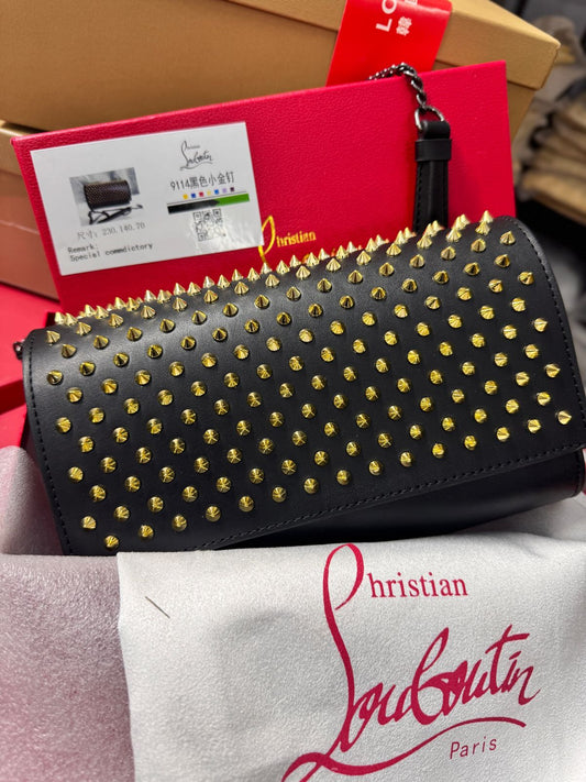 CHRISTIAN LOUBOUTIN STUDDED PALOMA CLUTCH CUM SLING BAG