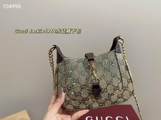 GUCCI JACKIE NOTTE TRIMMED CRYSTAL EMBELLISHED SMALL SHOULDER BAG