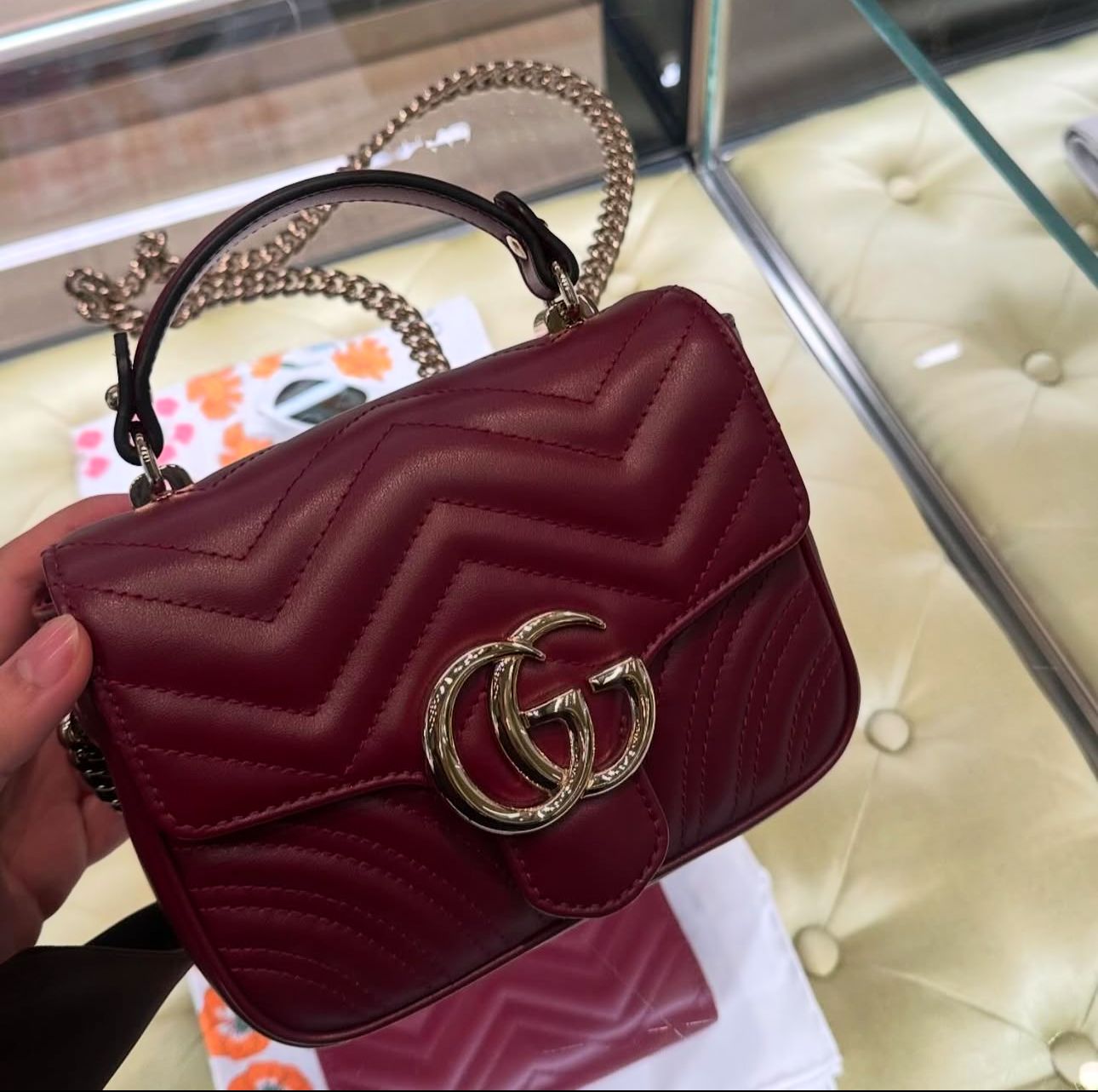Gucci Marmont Wine Small Top Handle Bag