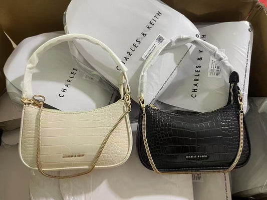 CHARLES & KEITH ELSPETH CROC EFFECT CHAIN SHOULDER BAG