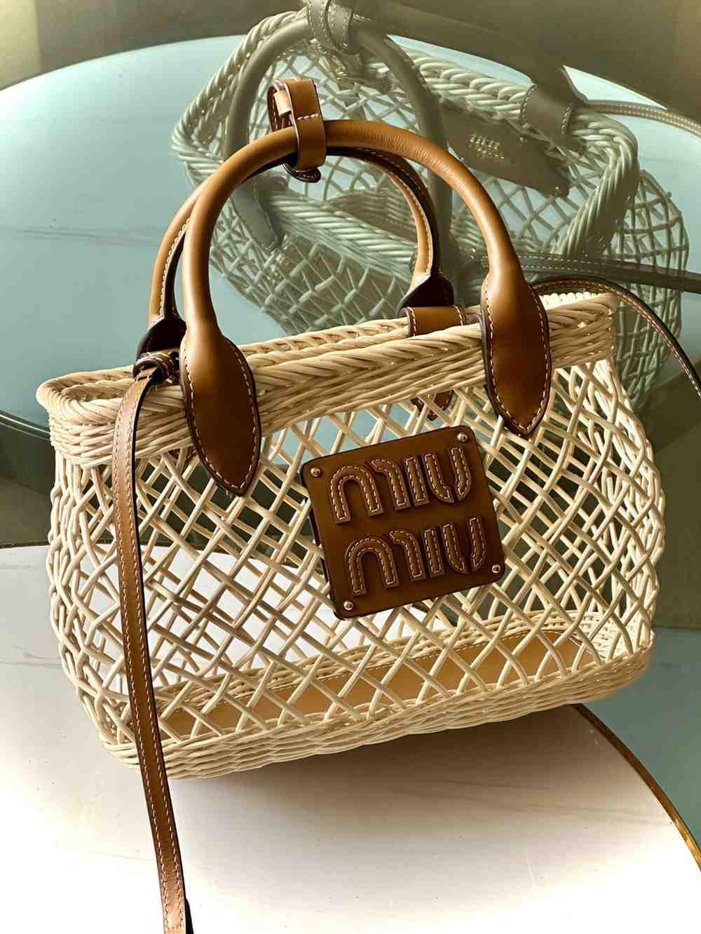 MIU MIU CHROCHET WOVEN BASKET HANDBAG
