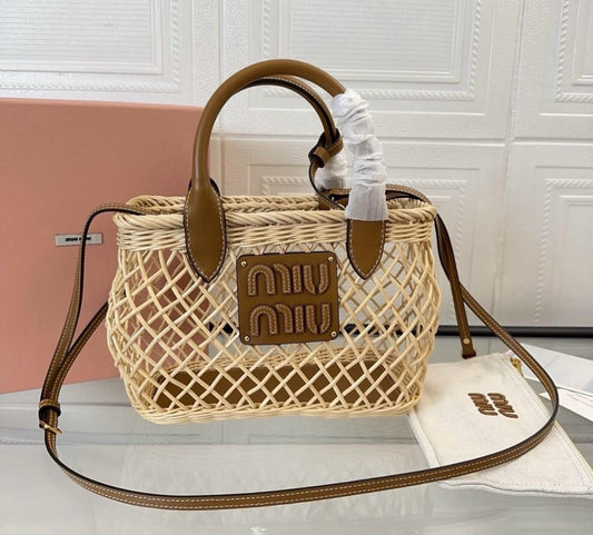MIU MIU CHROCHET WOVEN BASKET HANDBAG