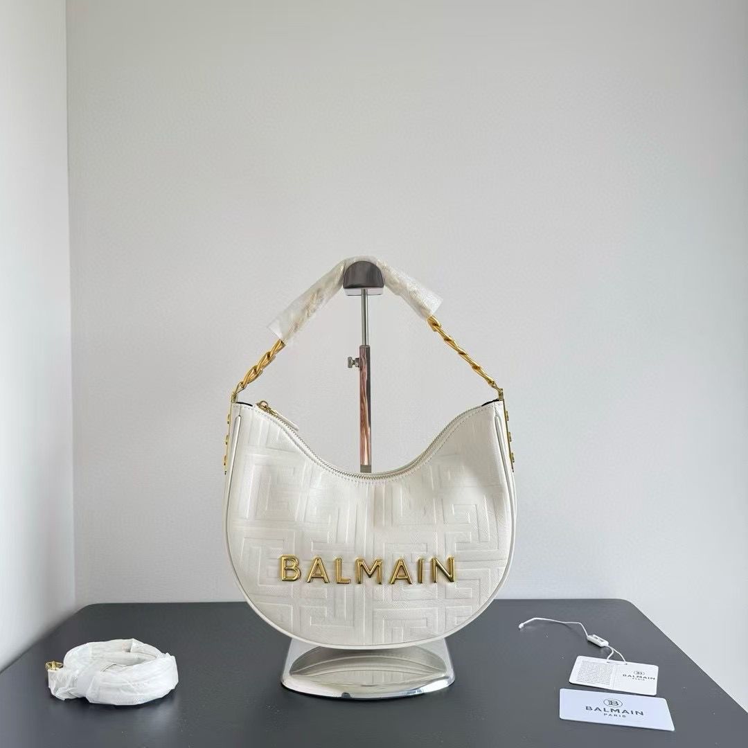 BALMAIN EMBOSSED MOON HOBO CHAIN SHOULDER BAG