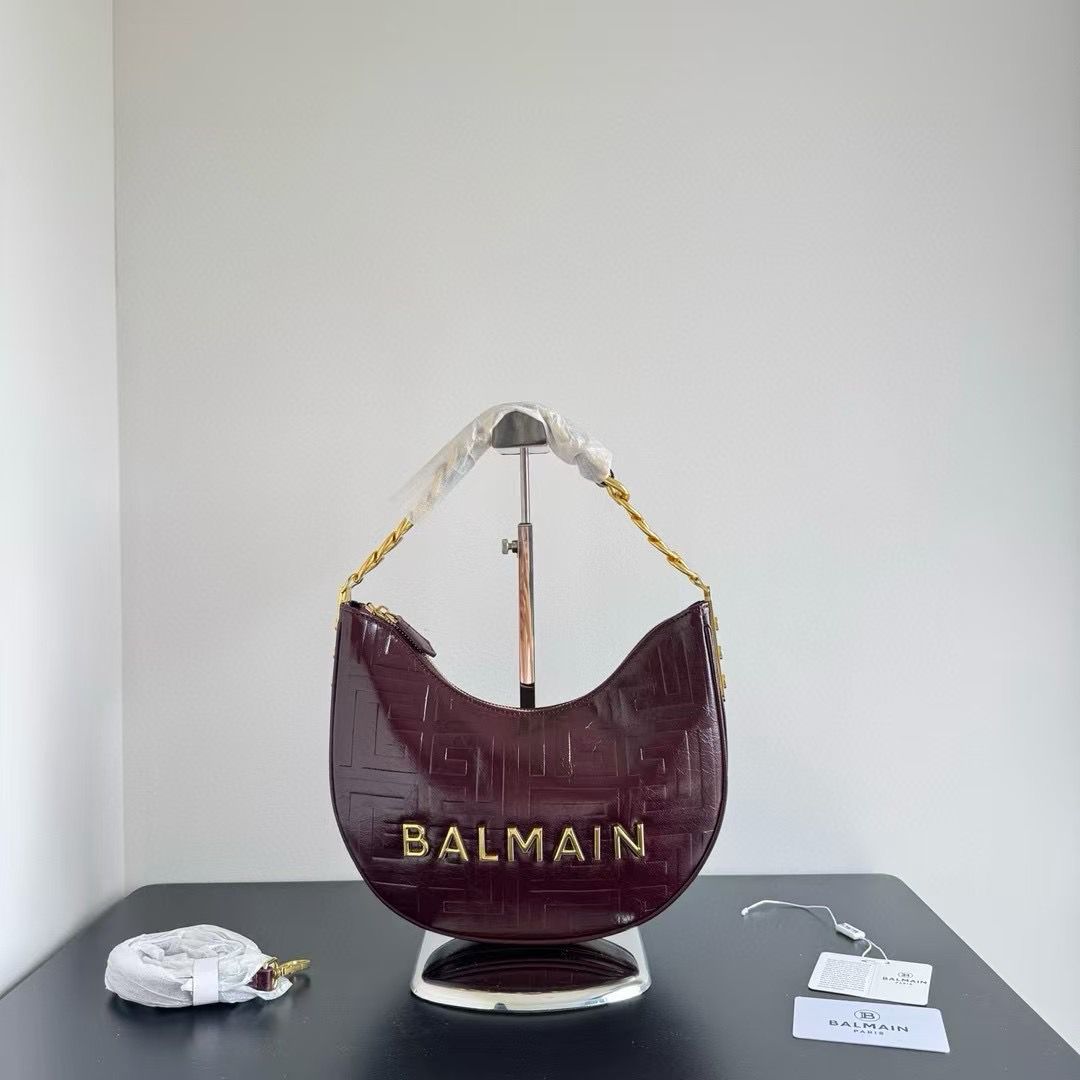 BALMAIN EMBOSSED MOON HOBO CHAIN SHOULDER BAG
