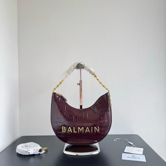 BALMAIN EMBOSSED MOON HOBO CHAIN SHOULDER BAG