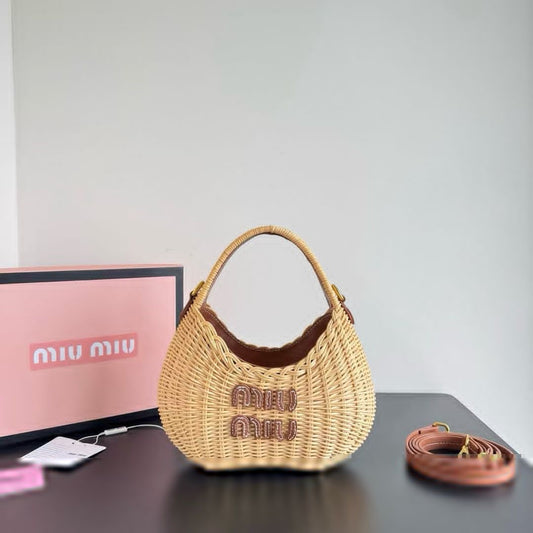 MIU MIU WANDER WICKER HOBO BAG