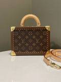 LOUIS VUITTON EBENE MONOGRAM COATED CANVAS PETITE VALISE TOP HANDLE BAG