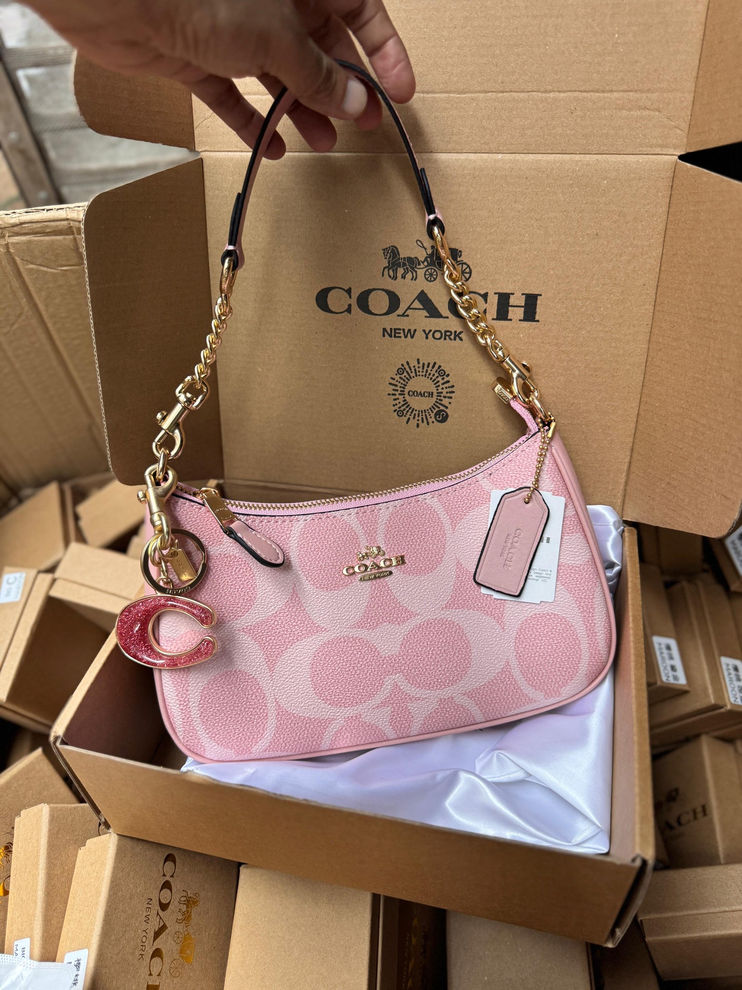 COACH TERI PINK WITH COACH DICE CHARM