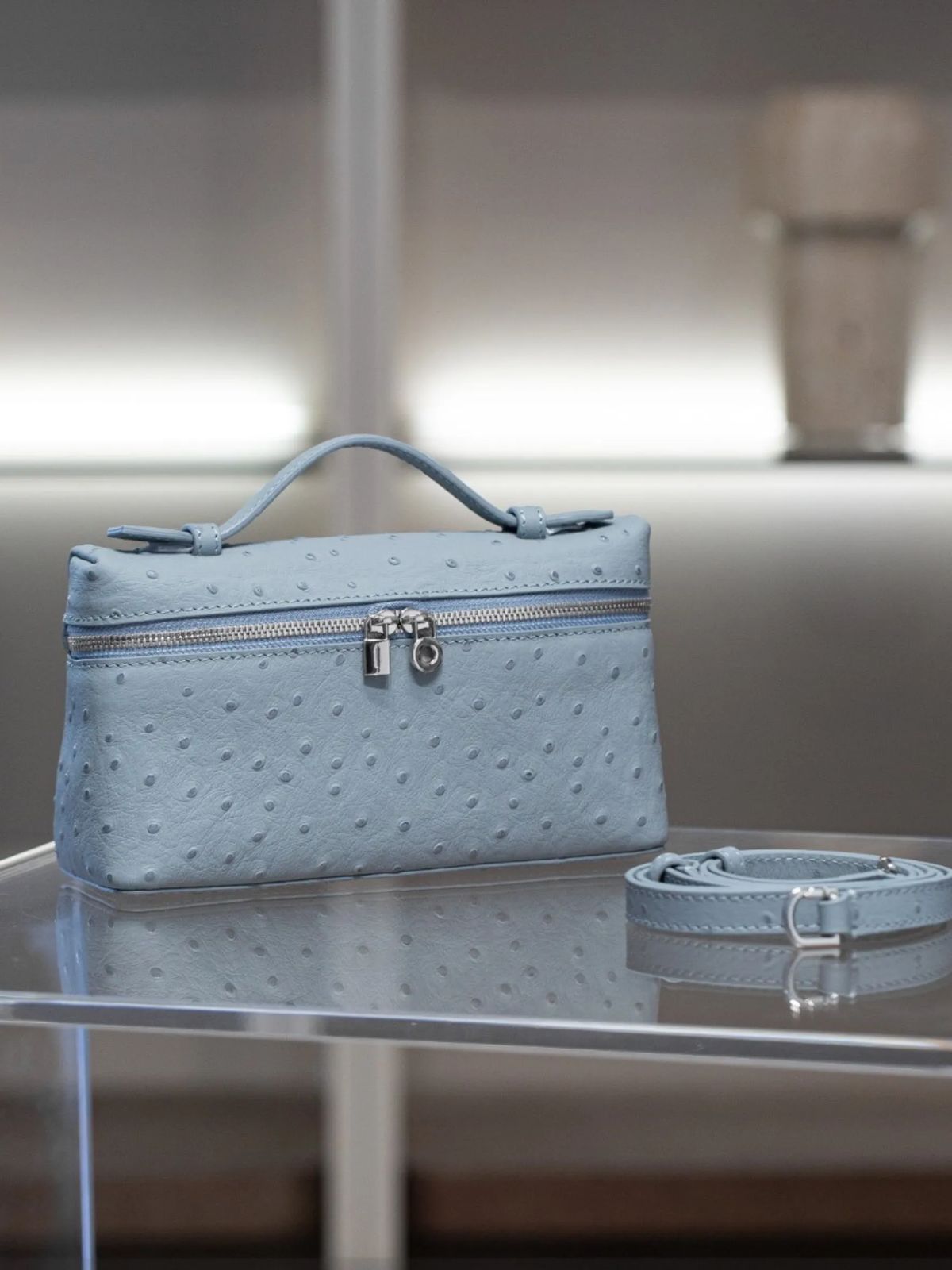 LORO PIANA OSTRICH LEATHER TOP HANDLE CROSSBODY BAG