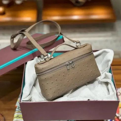 LORO PIANA OSTRICH LEATHER TOP HANDLE CROSSBODY BAG