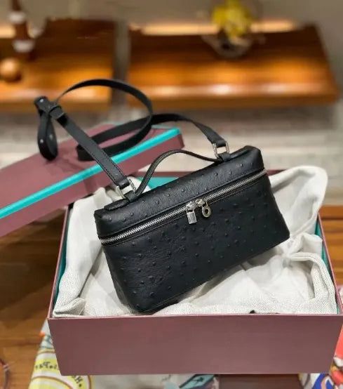 LORO PIANA OSTRICH LEATHER TOP HANDLE CROSSBODY BAG