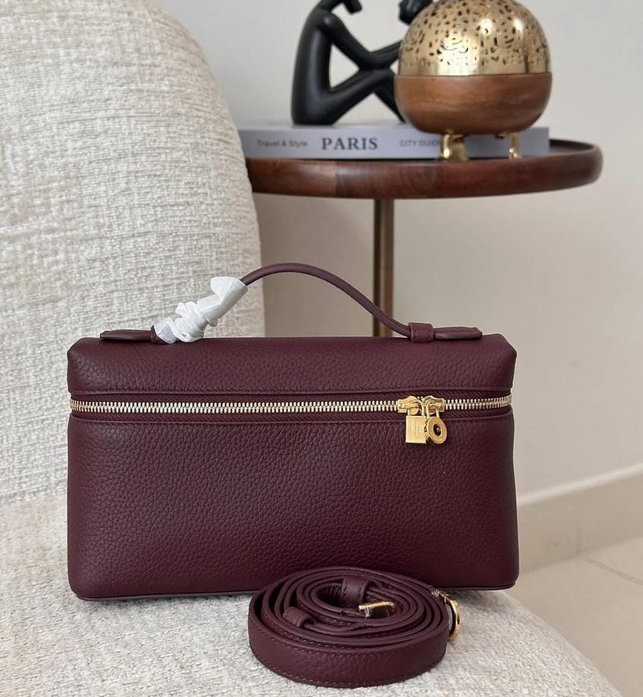 LORO PIANA SOLID COLOURS LEATHER TOP HANDLE CROSSBODY BAG