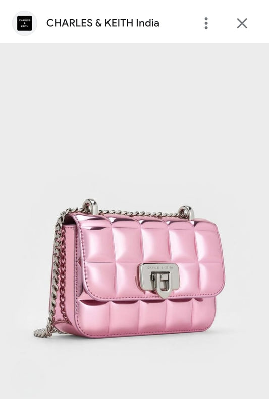 CHARLES & KEITH NOIR PATENT MINI QUILTED SLING BAGS