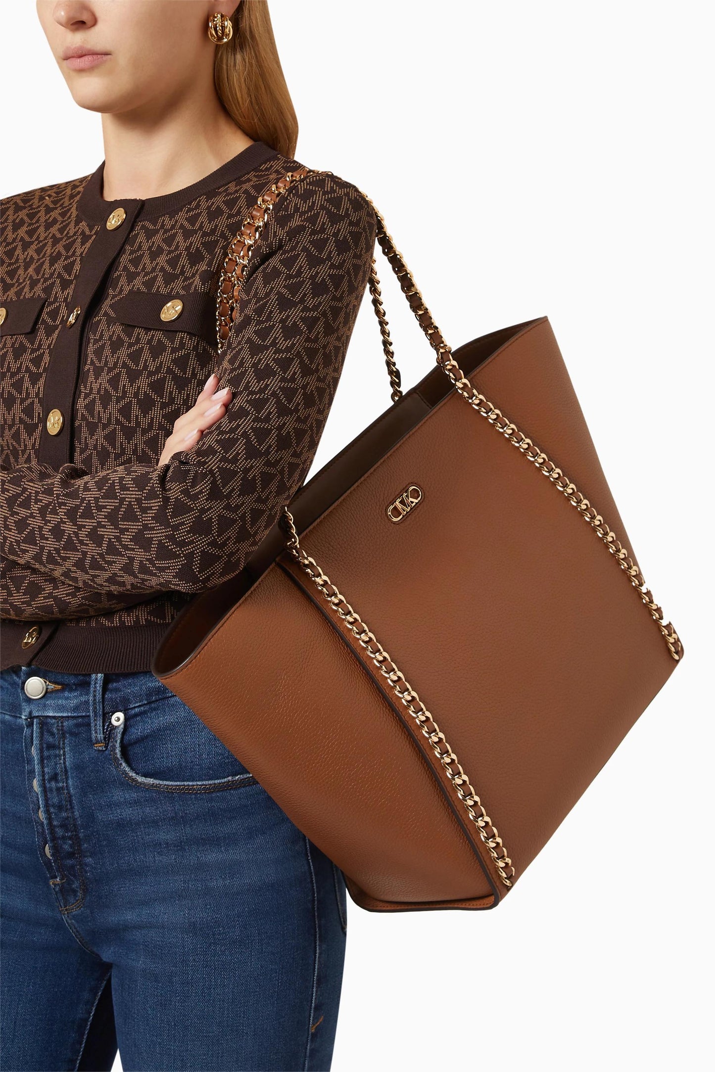 Micheal Kors Westley Large Pebelled Leather Chain Link Tote