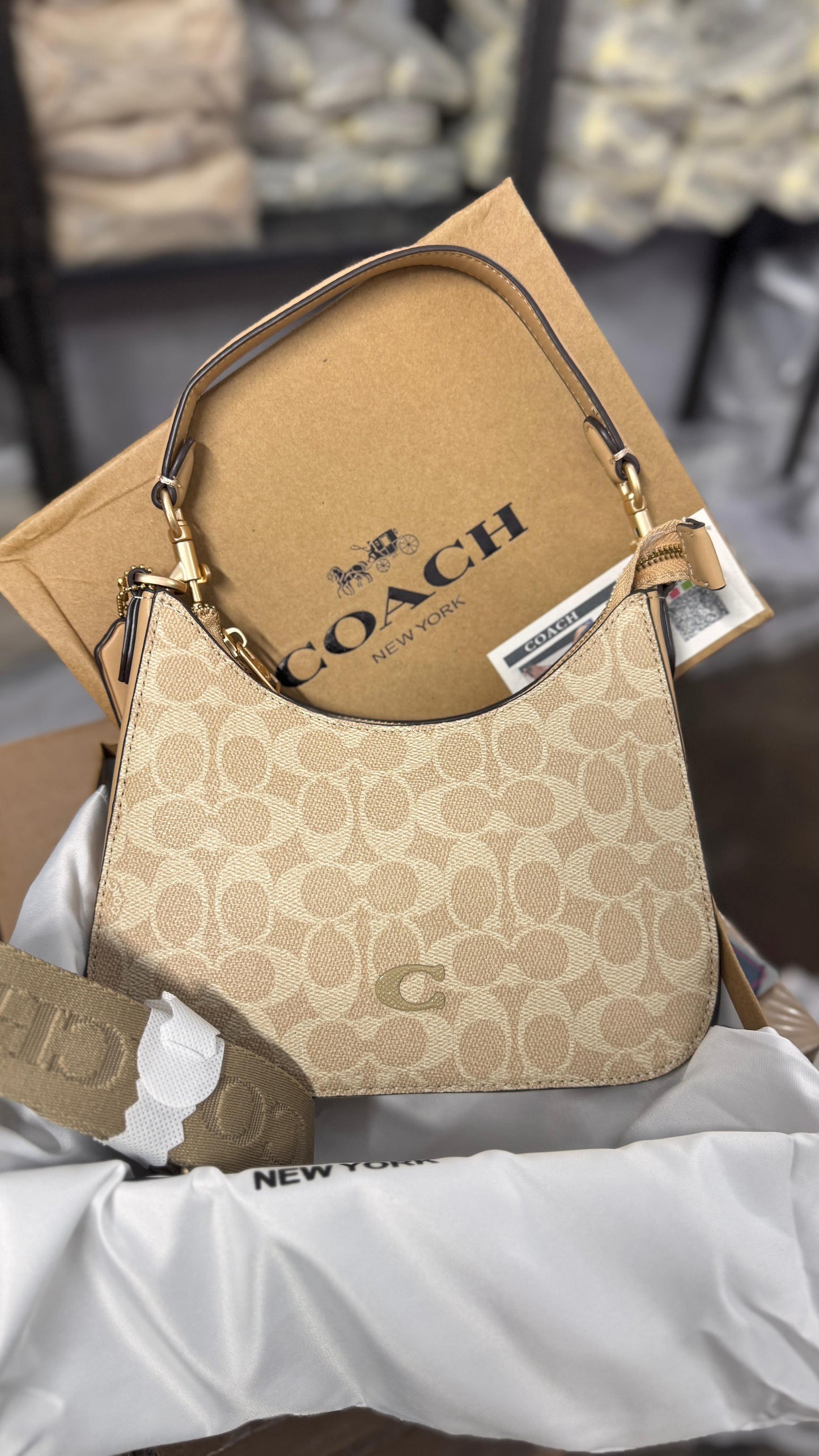 Coach C Logo Small Hobo Bag With Broad Long Strap