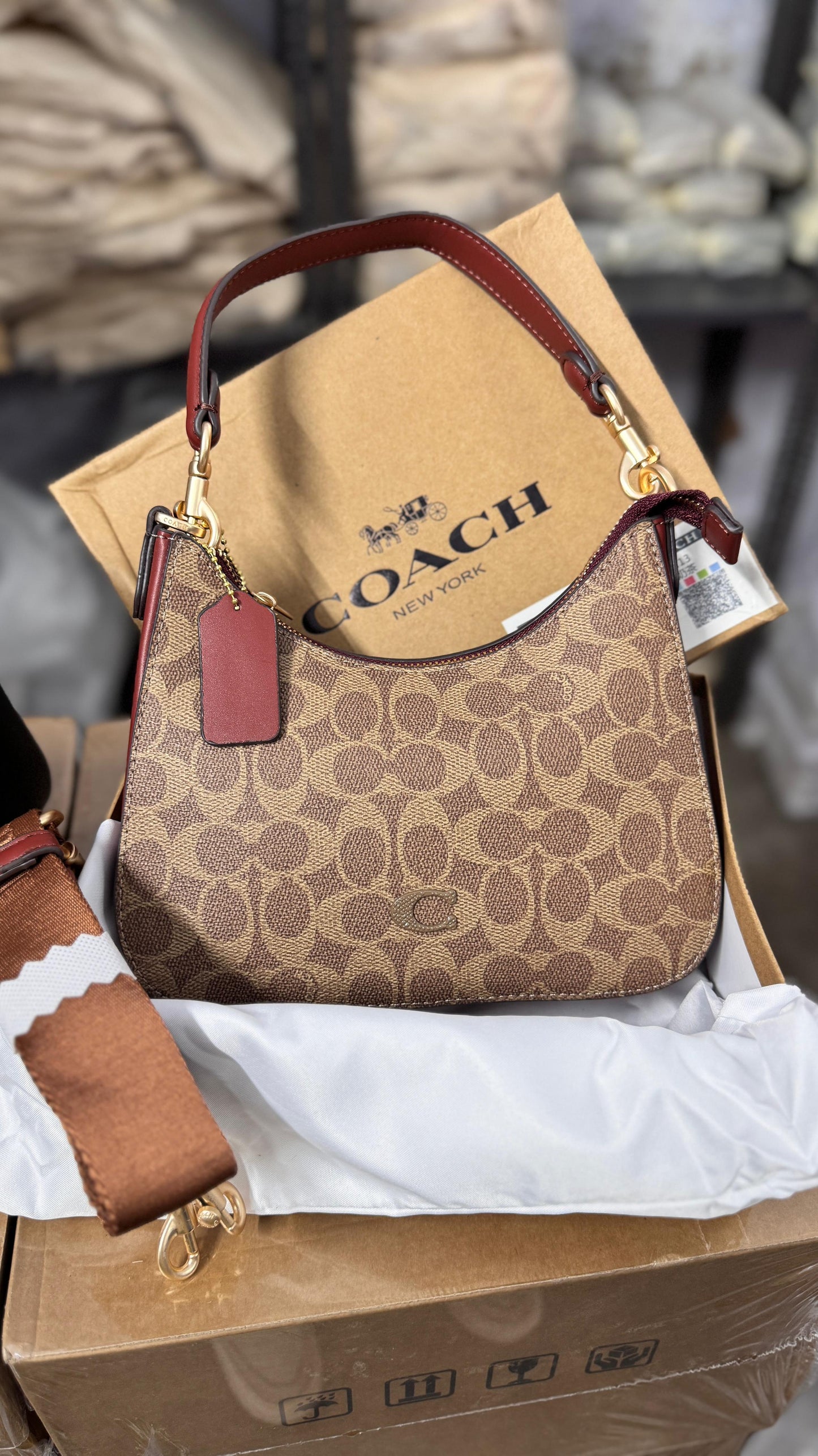 Coach C Logo Small Hobo Bag With Broad Long Strap