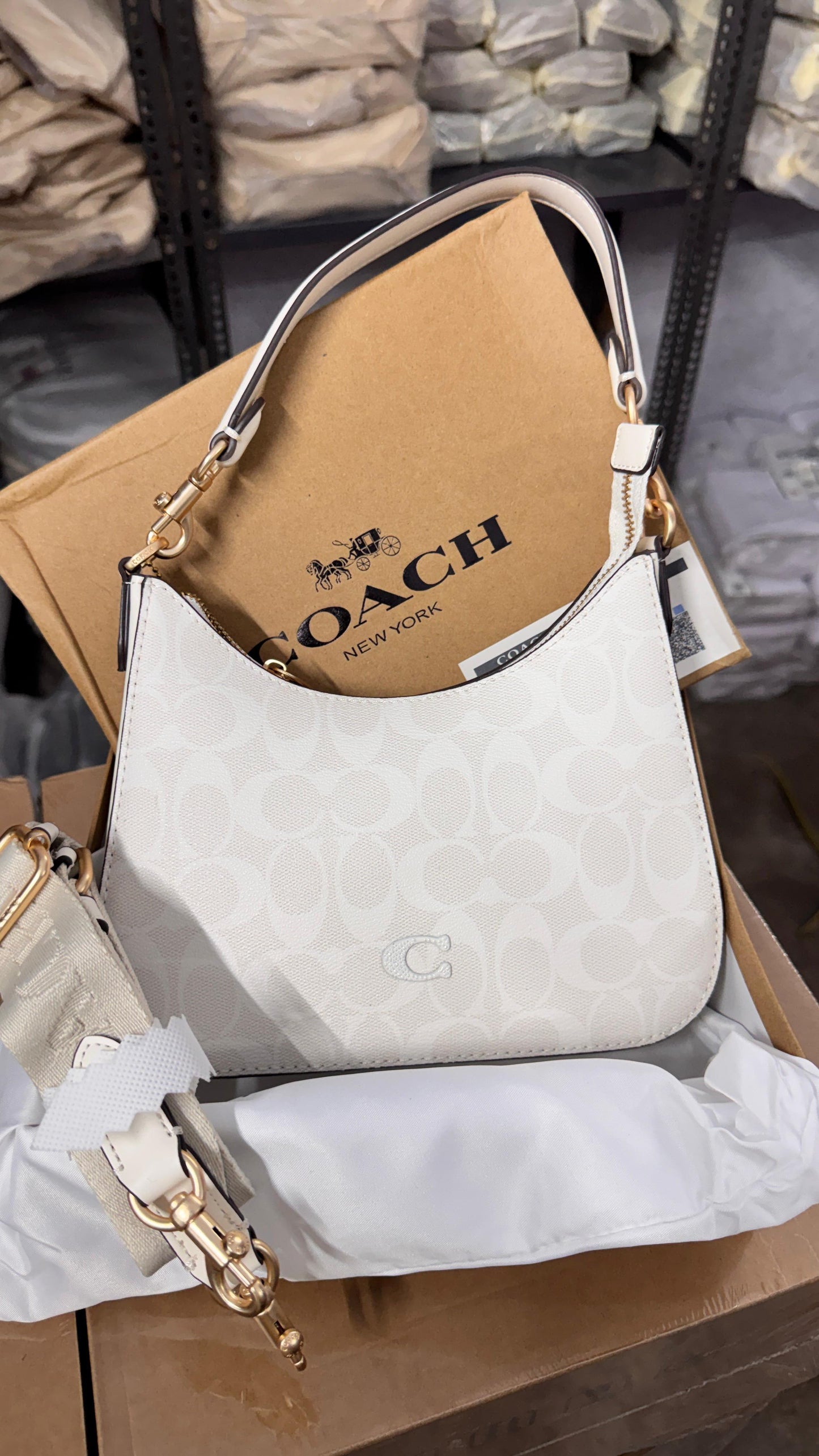 Coach C Logo Small Hobo Bag With Broad Long Strap