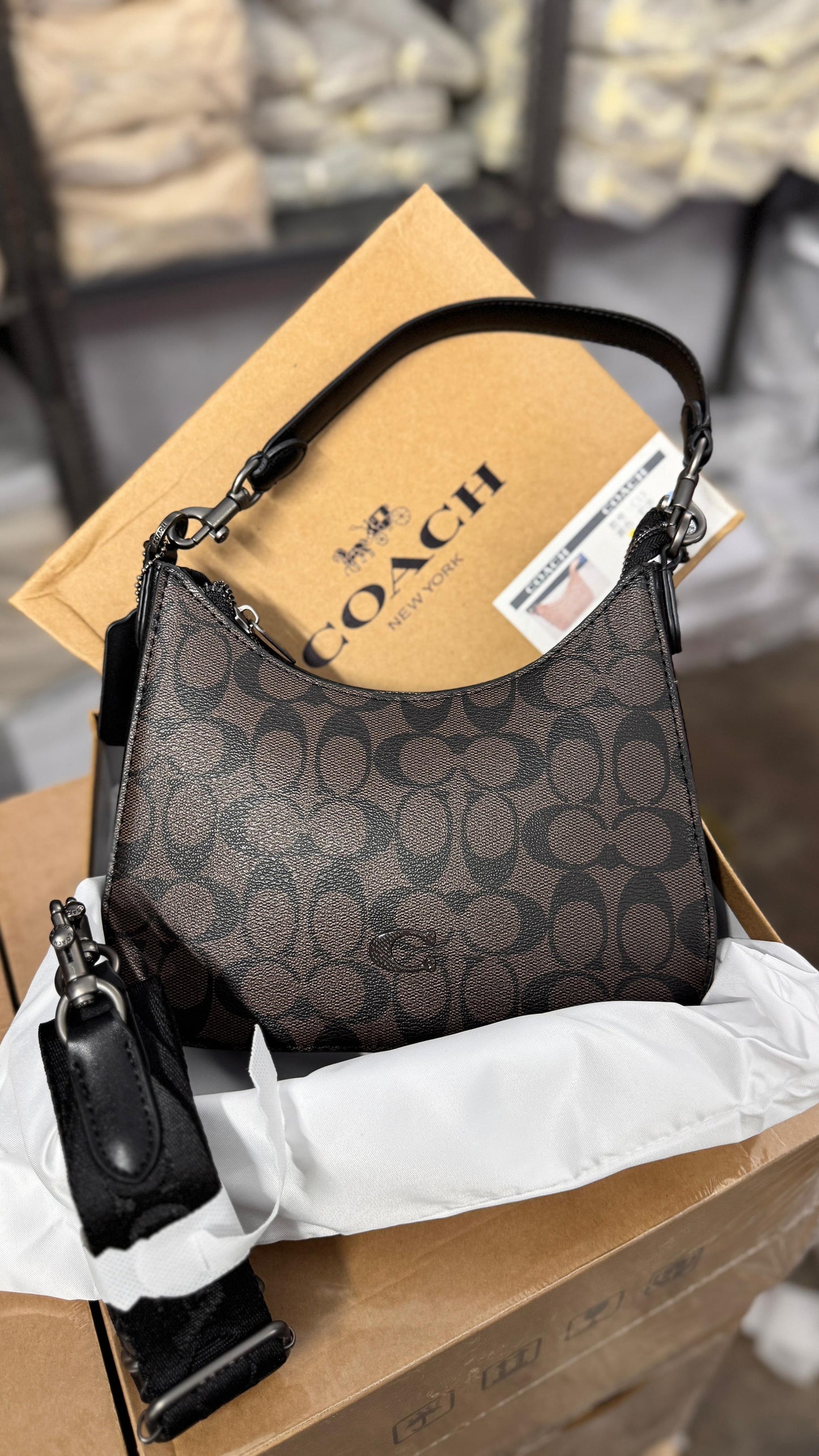 Coach C Logo Small Hobo Bag With Broad Long Strap