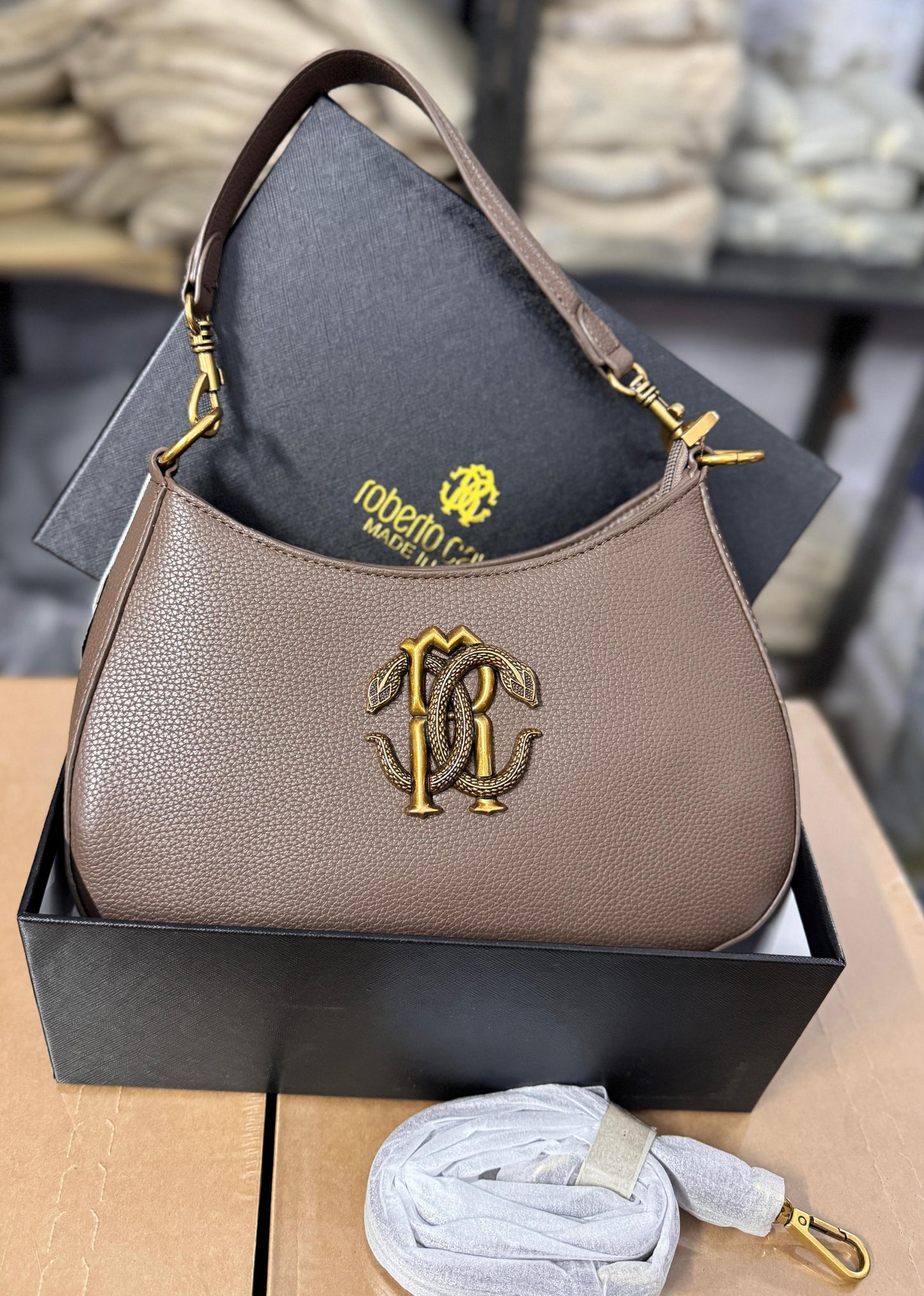 Roberto Cavalli Vintage RC Oxidised Logo Shoulder Bag