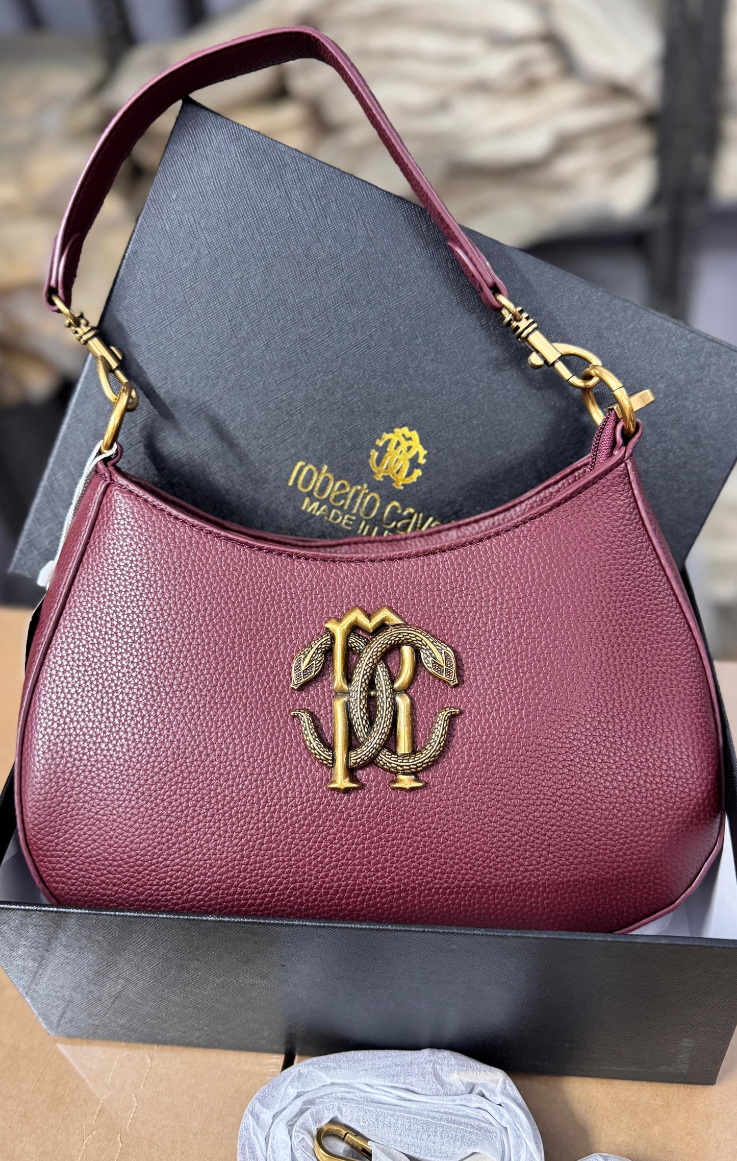 Roberto Cavalli Vintage RC Oxidised Logo Shoulder Bag