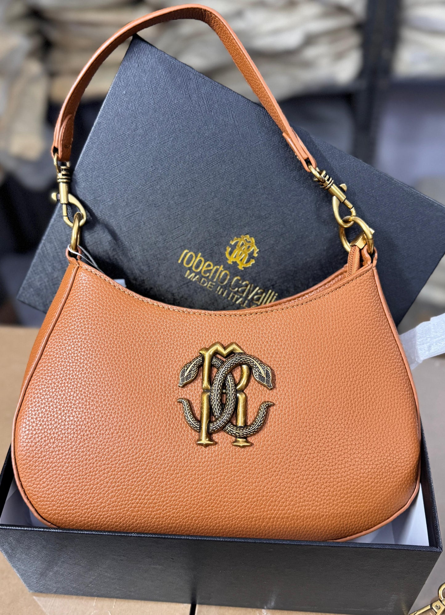 Roberto Cavalli Vintage RC Oxidised Logo Shoulder Bag