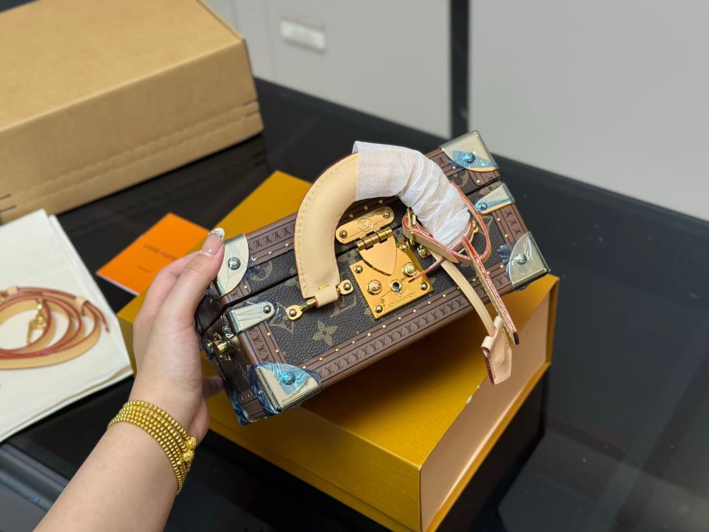 Louis Vuitton Ebene Monogram Coated Canvas Petite VAalise Top Handel Bag