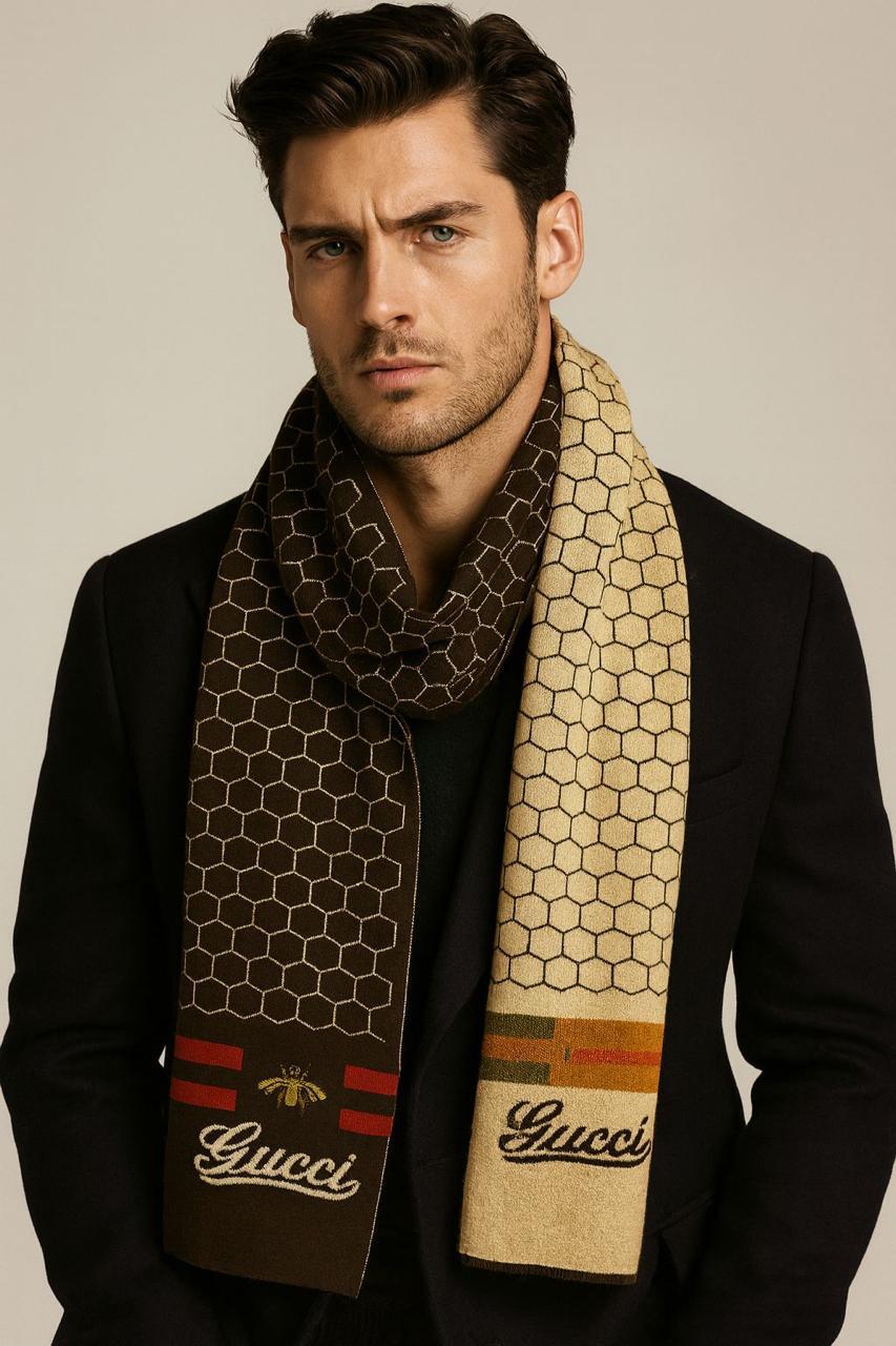 Gucci Latest Unisex Bee Muffler With Honeycomb Pattern