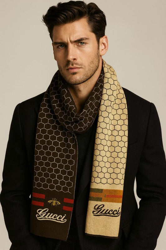 Gucci Latest Unisex Bee Muffler With Honeycomb Pattern