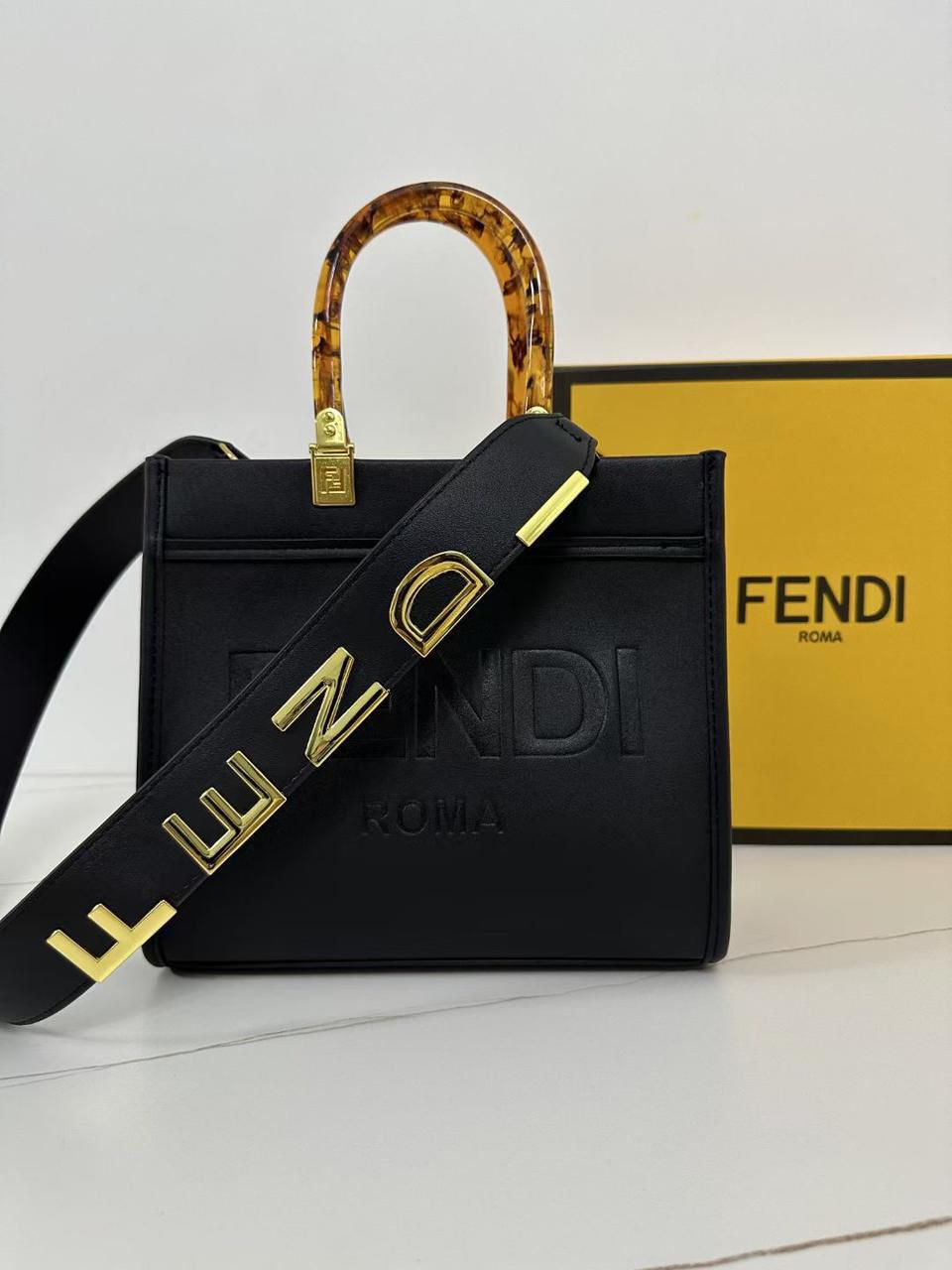 Fendi Roma Sunshine Small Tote Bag With Dust Bag & Shoulder Strap