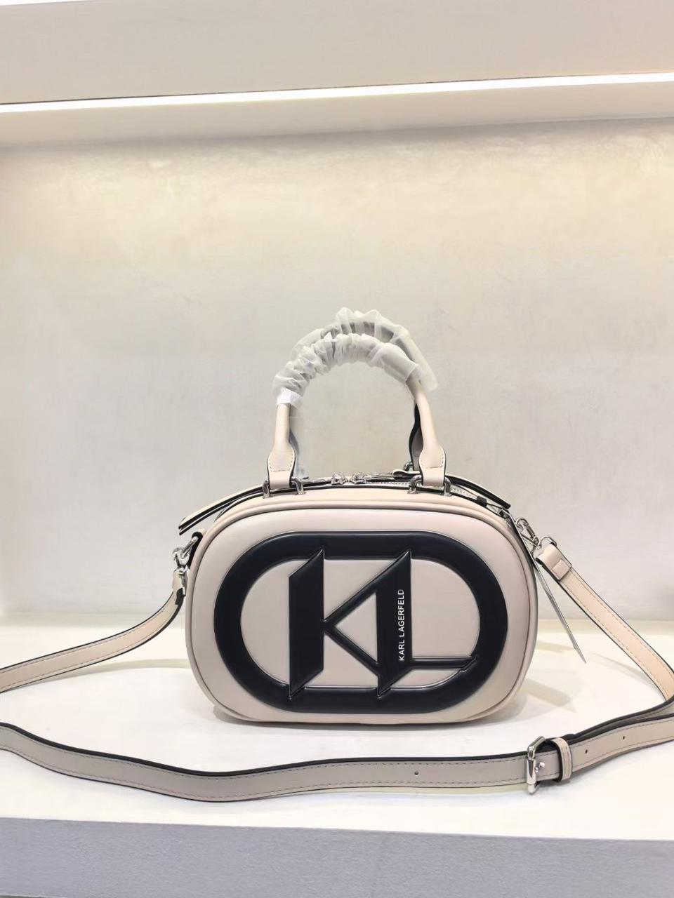 KARL LAGERFELD TEXTURED DETAILED TOP HANDLE CROSSBODY BAG