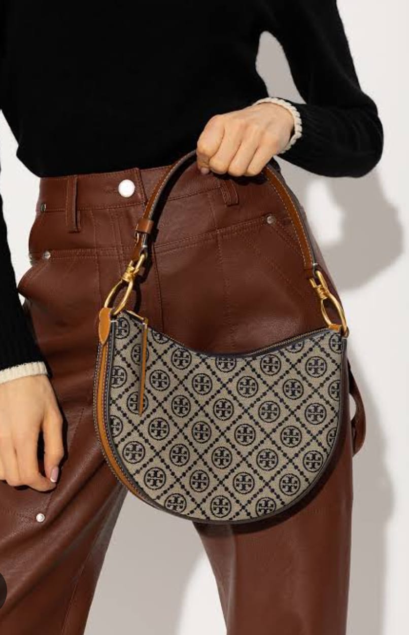 TORY BURCH T MONOGRAM JACQUARD CRESCENT BAGS