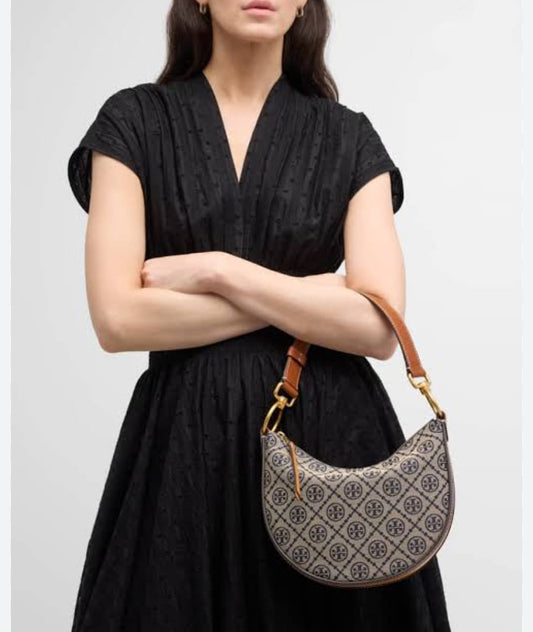 TORY BURCH T MONOGRAM JACQUARD CRESCENT BAGS
