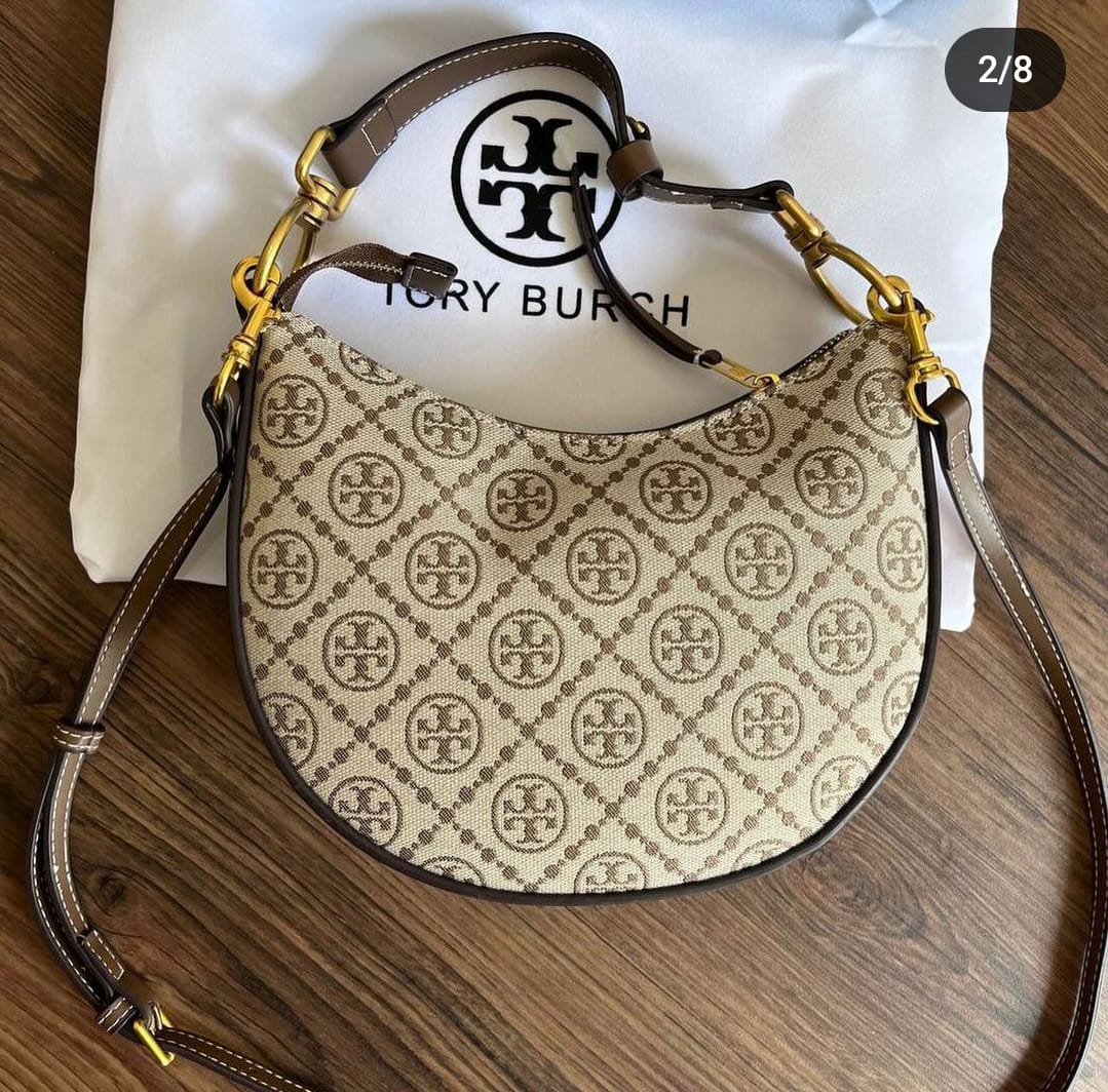 TORY BURCH T MONOGRAM JACQUARD CRESCENT BAGS