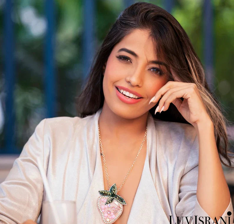 Strawberry Milkshake Pendant with Quartz Beads and Crystal