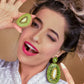 Big Green Kiwi Earrings with Citrine Beads