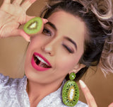 Big Green Kiwi Earrings with Citrine Beads