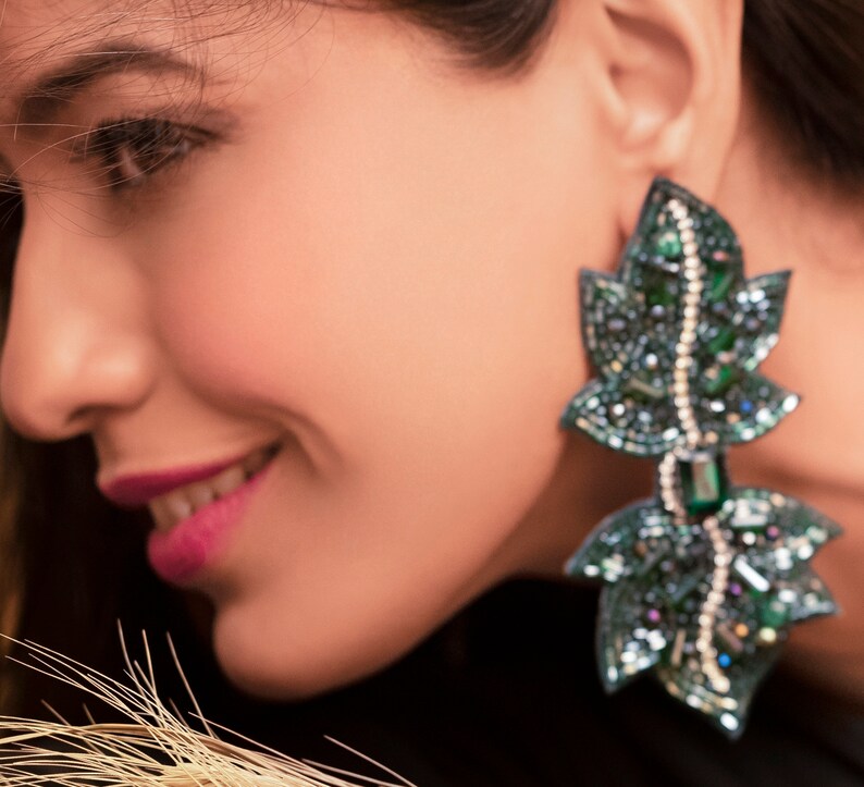 Gorgeous Emerald Earrings with Semi-Precious Crystal-Cut Stones