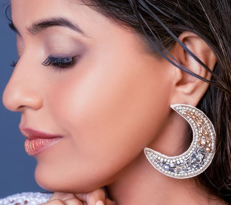 Gold & Silver Radiant Sun & Serene Moon Hand-Beaded Earrings