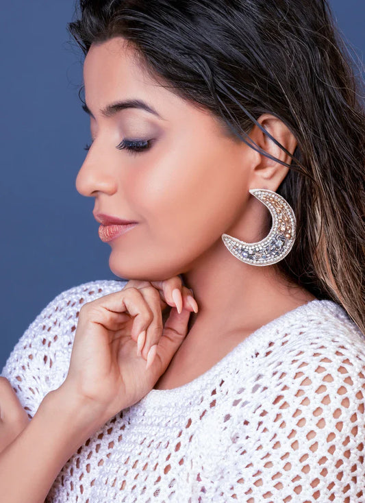 Gold & Silver Radiant Sun & Serene Moon Hand-Beaded Earrings